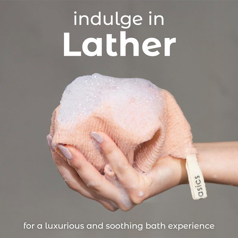 MainBasics Exfoliating Shower Towel - Japanese Nylon Bath Towel and Body Washcloth, Quick-Dry, Durable, Deep Exfoliation (Set of 3, Earthy Love) - Image 4